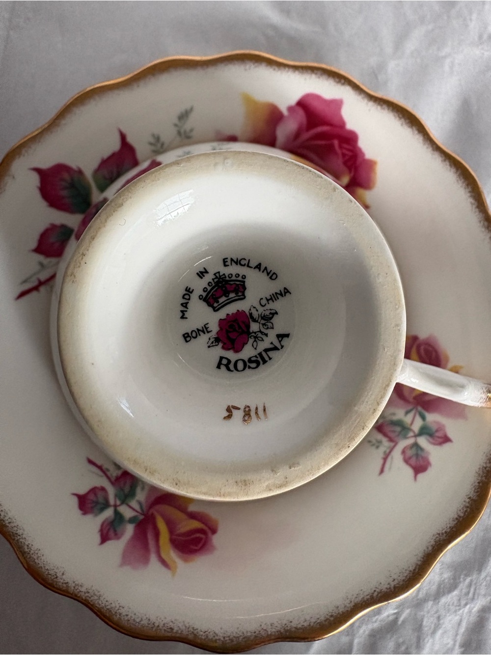 Rosina White Teacup & Saucer With Multi-color  Floral Gold Trim England Bone - Picture 8 of 15